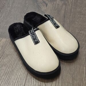 Cream and Black Faux Fur Slip On Shoes Sz 6